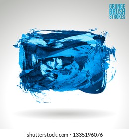 Blue brush stroke and texture. Grunge vector abstract hand - painted element. Underline and border design.