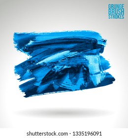 Blue brush stroke and texture. Grunge vector abstract hand - painted element. Underline and border design.