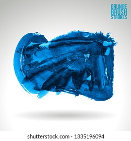 Blue brush stroke and texture. Grunge vector abstract hand - painted element. Underline and border design.