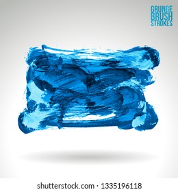 Blue brush stroke and texture. Grunge vector abstract hand - painted element. Underline and border design.