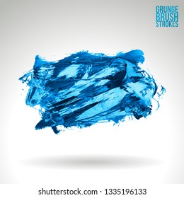 Blue brush stroke and texture. Grunge vector abstract hand - painted element. Underline and border design.