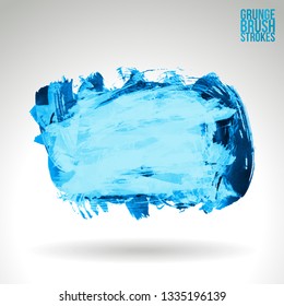 Blue brush stroke and texture. Grunge vector abstract hand - painted element. Underline and border design.