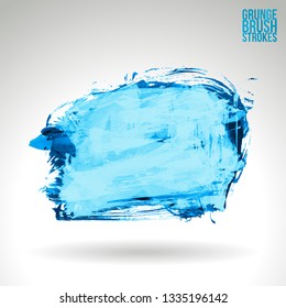 Blue brush stroke and texture. Grunge vector abstract hand - painted element. Underline and border design.