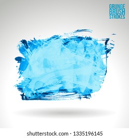 Blue brush stroke and texture. Grunge vector abstract hand - painted element. Underline and border design.