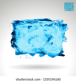 Blue brush stroke and texture. Grunge vector abstract hand - painted element. Underline and border design.