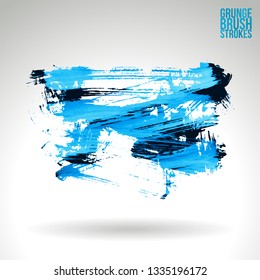 Blue brush stroke and texture. Grunge vector abstract hand - painted element. Underline and border design.
