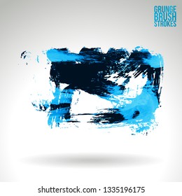 Blue brush stroke and texture. Grunge vector abstract hand - painted element. Underline and border design.