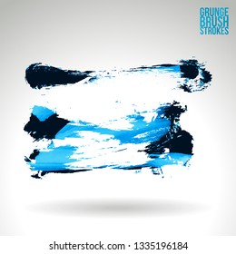 Blue brush stroke and texture. Grunge vector abstract hand - painted element. Underline and border design.