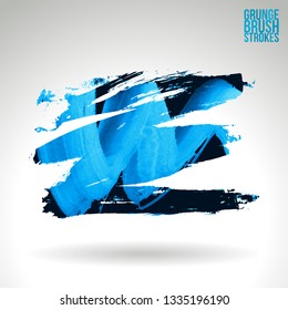 Blue brush stroke and texture. Grunge vector abstract hand - painted element. Underline and border design.