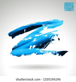 Blue brush stroke and texture. Grunge vector abstract hand - painted element. Underline and border design.