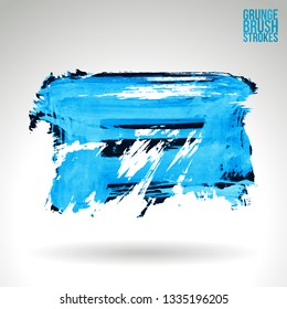 Blue brush stroke and texture. Grunge vector abstract hand - painted element. Underline and border design.