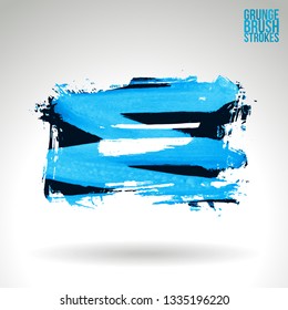 Blue brush stroke and texture. Grunge vector abstract hand - painted element. Underline and border design.
