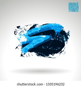 Blue brush stroke and texture. Grunge vector abstract hand - painted element. Underline and border design.