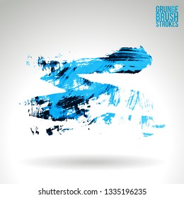 Blue brush stroke and texture. Grunge vector abstract hand - painted element. Underline and border design.
