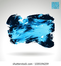 Blue brush stroke and texture. Grunge vector abstract hand - painted element. Underline and border design.