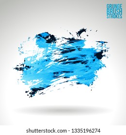 Blue brush stroke and texture. Grunge vector abstract hand - painted element. Underline and border design.