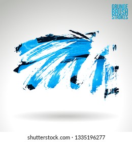 Blue brush stroke and texture. Grunge vector abstract hand - painted element. Underline and border design.