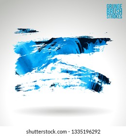 Blue brush stroke and texture. Grunge vector abstract hand - painted element. Underline and border design.