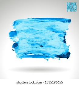 Blue brush stroke and texture. Grunge vector abstract hand - painted element. Underline and border design.