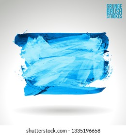 Blue brush stroke and texture. Grunge vector abstract hand - painted element. Underline and border design.