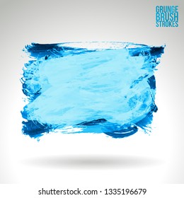 Blue brush stroke and texture. Grunge vector abstract hand - painted element. Underline and border design.