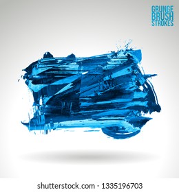 Blue brush stroke and texture. Grunge vector abstract hand - painted element. Underline and border design.