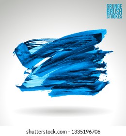 Blue brush stroke and texture. Grunge vector abstract hand - painted element. Underline and border design.