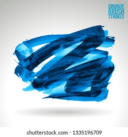 Blue brush stroke and texture. Grunge vector abstract hand - painted element. Underline and border design.