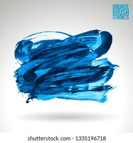 Blue brush stroke and texture. Grunge vector abstract hand - painted element. Underline and border design.