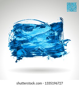 Blue brush stroke and texture. Grunge vector abstract hand - painted element. Underline and border design.