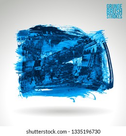 Blue brush stroke and texture. Grunge vector abstract hand - painted element. Underline and border design.