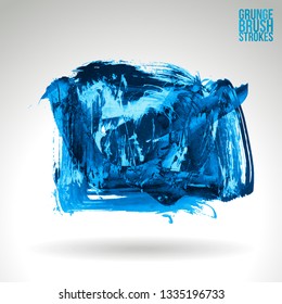 Blue brush stroke and texture. Grunge vector abstract hand - painted element. Underline and border design.