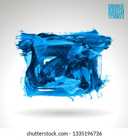 Blue brush stroke and texture. Grunge vector abstract hand - painted element. Underline and border design.