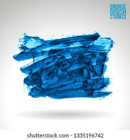 Blue brush stroke and texture. Grunge vector abstract hand - painted element. Underline and border design.