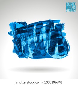 Blue brush stroke and texture. Grunge vector abstract hand - painted element. Underline and border design.