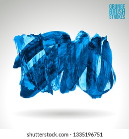 Blue brush stroke and texture. Grunge vector abstract hand - painted element. Underline and border design.