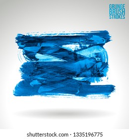 Blue brush stroke and texture. Grunge vector abstract hand - painted element. Underline and border design.