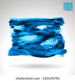 Blue brush stroke and texture. Grunge vector abstract hand - painted element. Underline and border design.