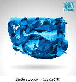 Blue brush stroke and texture. Grunge vector abstract hand - painted element. Underline and border design.