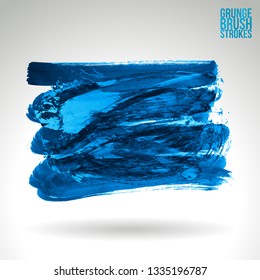 Blue brush stroke and texture. Grunge vector abstract hand - painted element. Underline and border design.