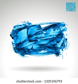 Blue brush stroke and texture. Grunge vector abstract hand - painted element. Underline and border design.