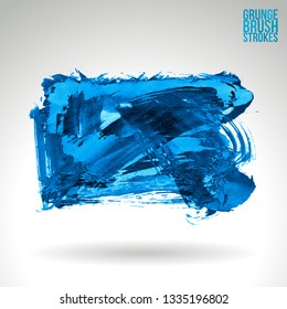 Blue brush stroke and texture. Grunge vector abstract hand - painted element. Underline and border design.