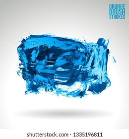 Blue brush stroke and texture. Grunge vector abstract hand - painted element. Underline and border design.