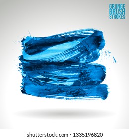 Blue brush stroke and texture. Grunge vector abstract hand - painted element. Underline and border design.