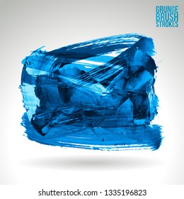 Blue brush stroke and texture. Grunge vector abstract hand - painted element. Underline and border design.