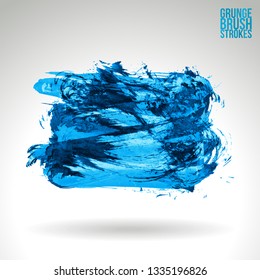 Blue brush stroke and texture. Grunge vector abstract hand - painted element. Underline and border design.