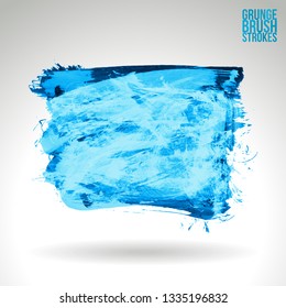 Blue brush stroke and texture. Grunge vector abstract hand - painted element. Underline and border design.