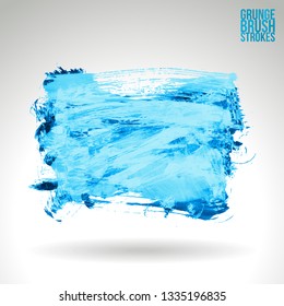 Blue brush stroke and texture. Grunge vector abstract hand - painted element. Underline and border design.