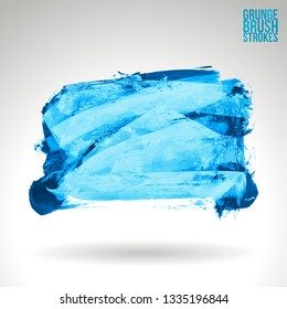 Blue brush stroke and texture. Grunge vector abstract hand - painted element. Underline and border design.
