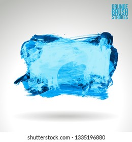 Blue brush stroke and texture. Grunge vector abstract hand - painted element. Underline and border design.